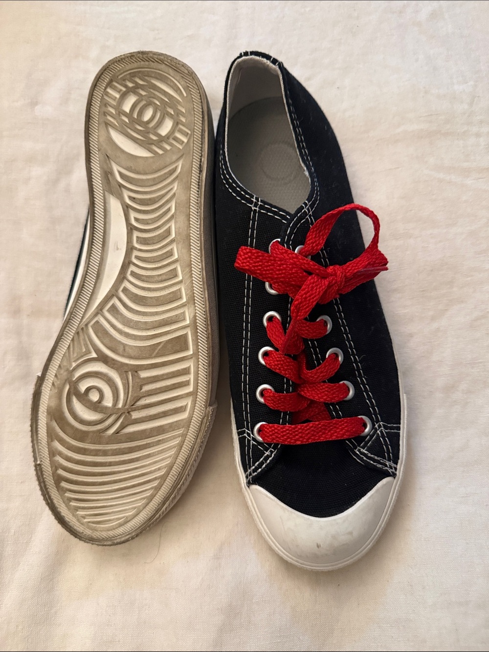 Muji Black Canvas Sneakers with Red Laces - Picture 3 of 5
